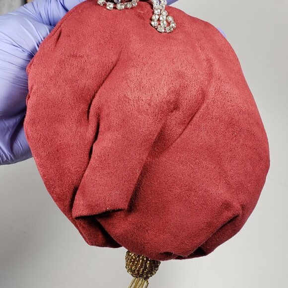 Red Coin Purse with Pink Satin Flower, Gems & Gold Leaf – Statement Mini Bag - Picture 6 of 13